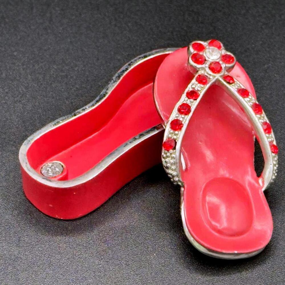 Red Flip Flop Shaped Adjustable Trinket Box with Rhinestone Accents - Picture 2 of 4